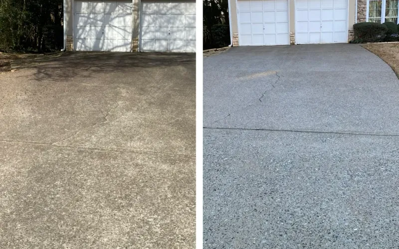 Before and after driveway pressure washing by Alexus Pressure Washing